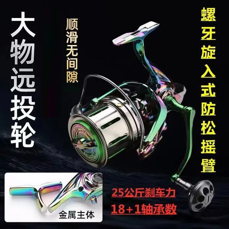 CC金属主体锚鱼轮旋入式远投轮导杆结构大斜口不锈钢渔轮海钓轮