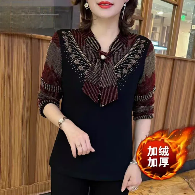 【衣雅严选】8064-1152#新款加绒加厚气质显瘦烫钻衬衫上衣