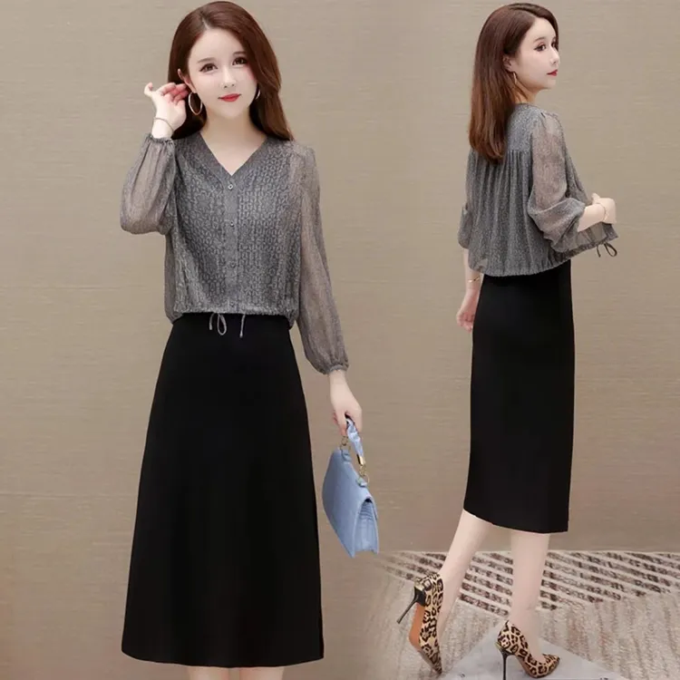 【衣雅严选】8102-310新款时尚气质显瘦两件套外披加背心长裙