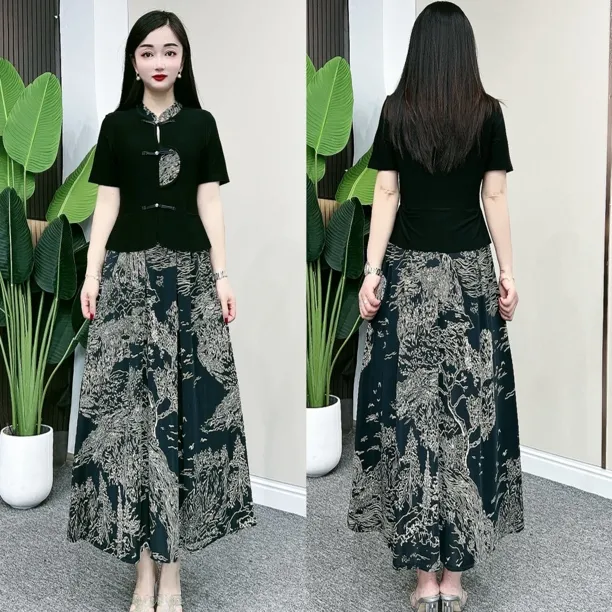 【衣雅严选】1788-11新品爆款假两件新中式连衣裙