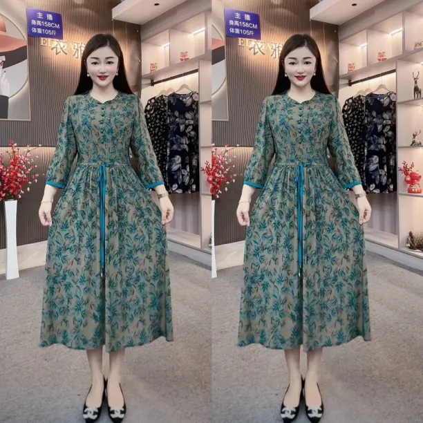 【衣雅优选】8100-587早春气质显瘦气质收腰连衣裙