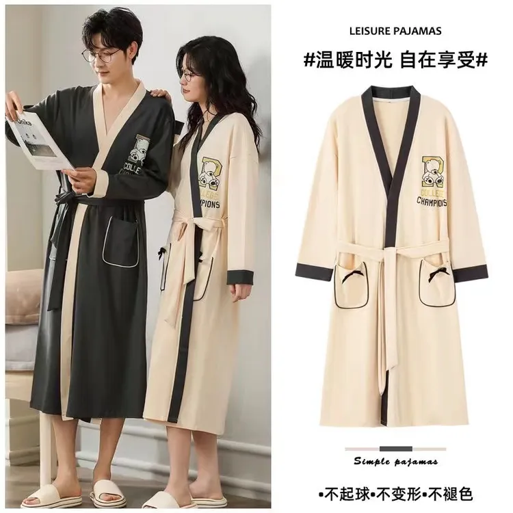 长袖浴袍情侣睡衣新款夏季纯棉长款不起球吸水个性睡裙男士睡袍