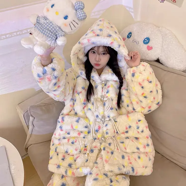 睡衣女款冬季加绒加厚珊瑚绒三层夹棉2025新款爆款秋冬家居服套装