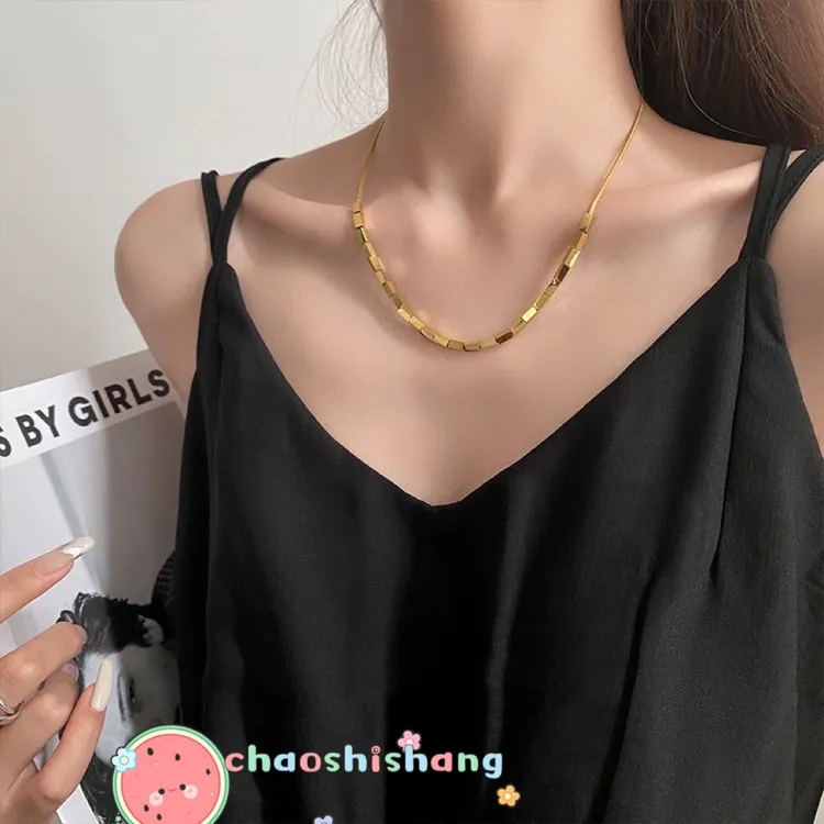 钛钢珐琅项链 小方糖女款项链轻奢欧美时尚简约个性气质设计感