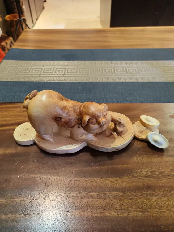 香味十足太行崖柏材质可爱小猪猪木雕艺术品摆件家居、办公桌摆件