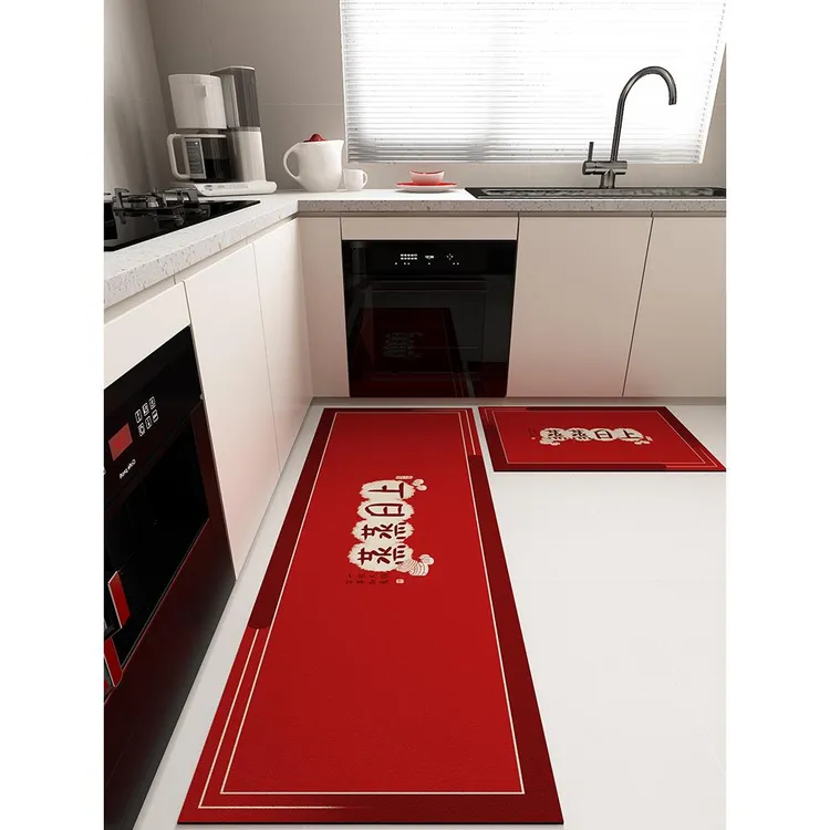 蒸蒸日上厨房地垫硅藻泥红色喜庆吸水防滑脚垫结婚新年厨房地毯