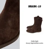 SHANG-JJ【西部牛仔】秋冬新款休闲时尚真皮设计感百搭靴子q133158p