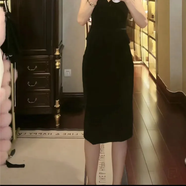 魏元高定/黑色丝绒包臀半裙0606