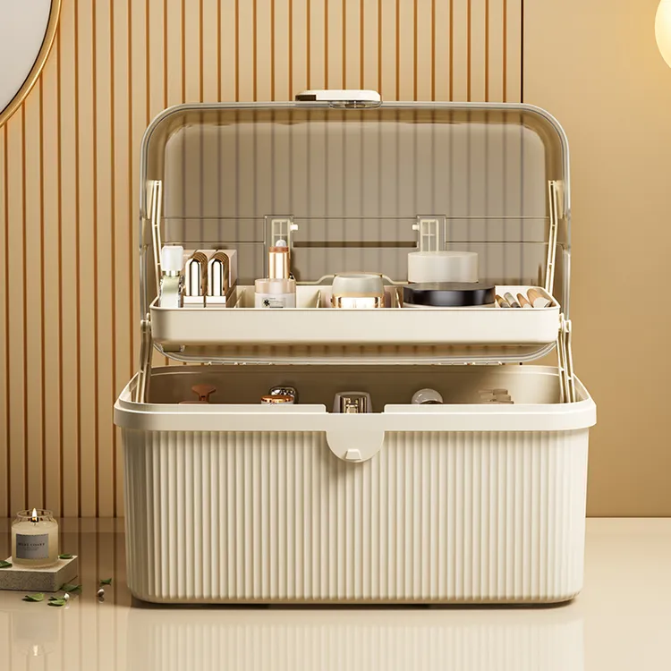 化妆品收纳盒大容量桌面防尘工具箱美甲收纳箱子发夹精致置物盒