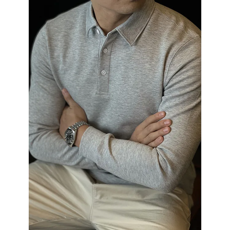 简素Design双层空气棉重磅长袖男T恤polo衫休闲上衣抗皱打底秋冬