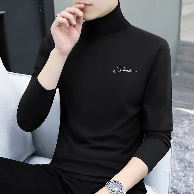 高品质男士95棉长袖T恤高领薄款保暖内衣秋冬季修身中领打底上衣