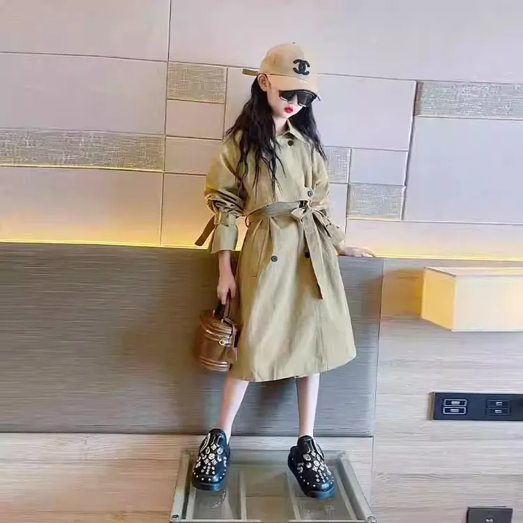 女童韩版外套2025新款大童女孩洋气时髦英伦风大衣儿童春秋款风衣