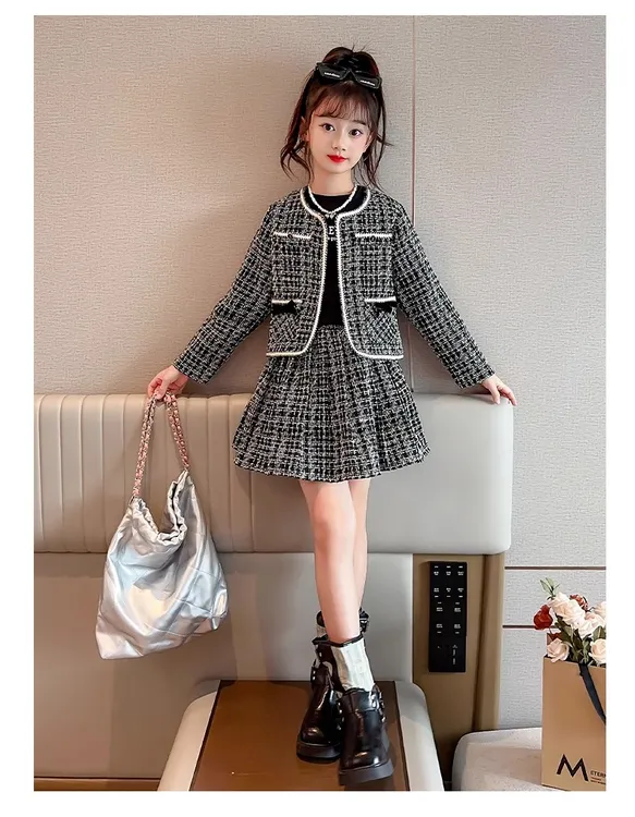 女童连衣裙2025新款秋装洋气儿童小香风外套春秋大童秋季套装裙子