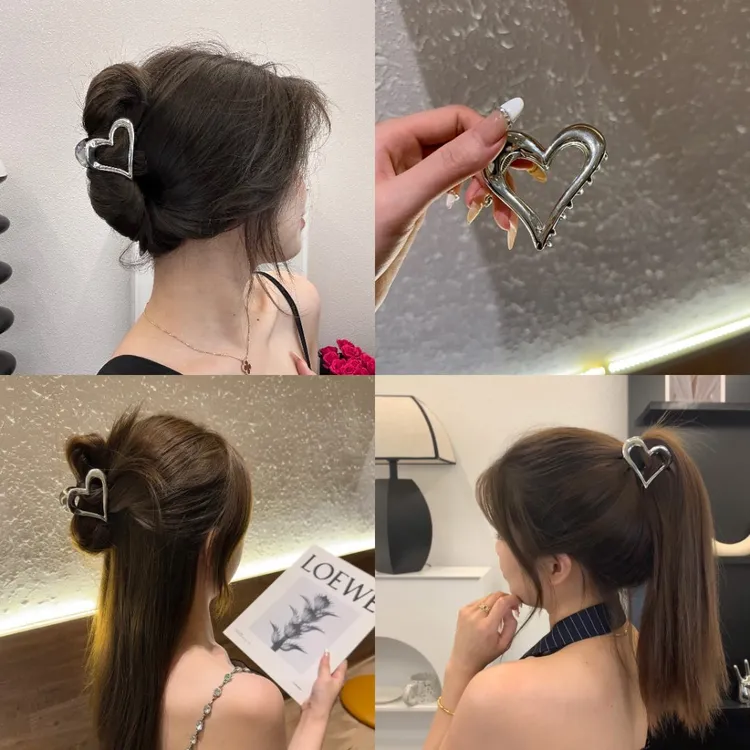 爱心小众金属抓夹女2023新款后脑勺发夹半扎发发夹头饰百搭简约