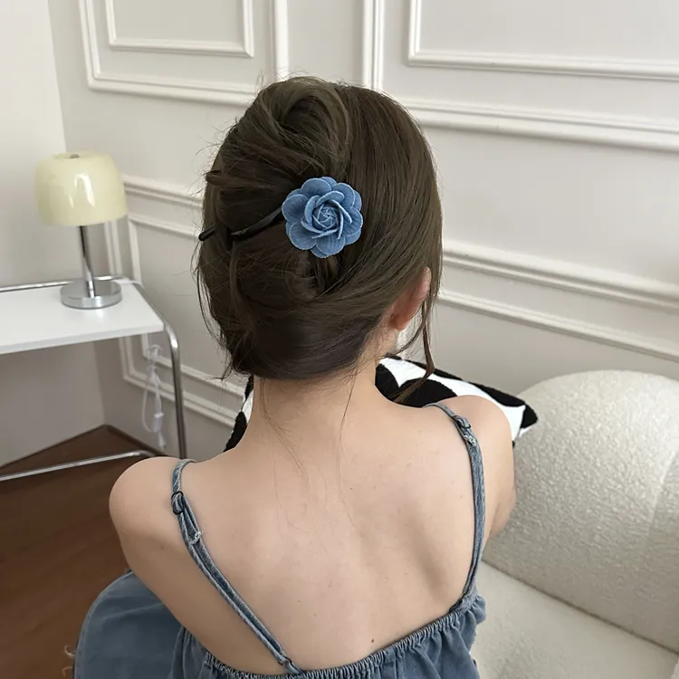 浪漫牛仔蓝扭扭夹甜酷风发卡一字夹简约优雅发饰超仙头饰蓝色百搭