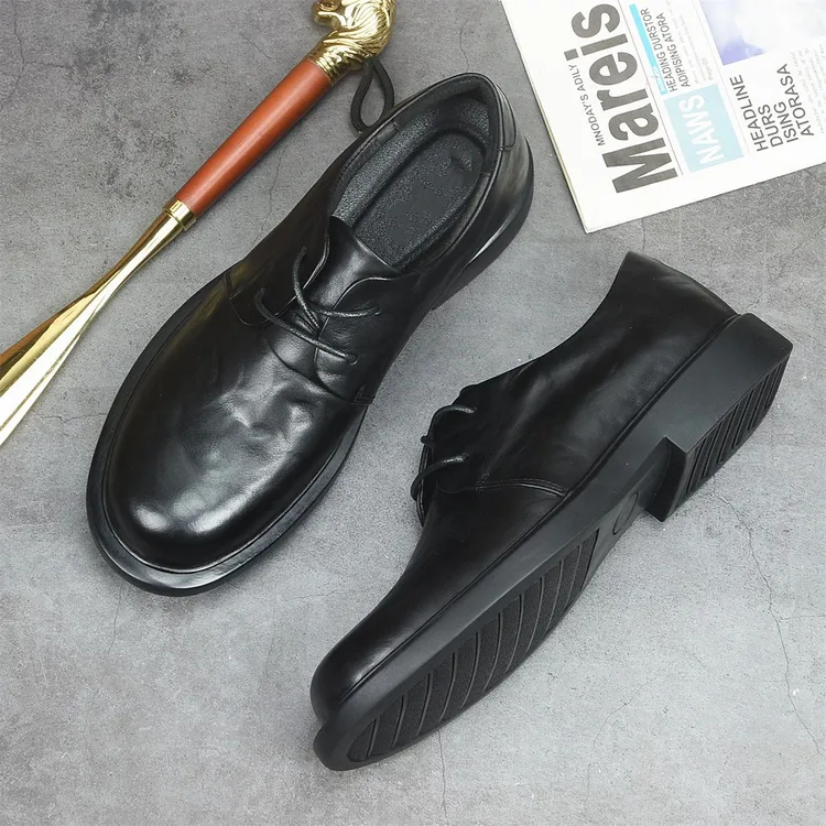 ECQO ACC皮鞋男真皮休闲男皮鞋百搭透气皮鞋秋冬英伦男士系带男鞋