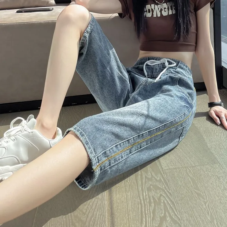 2024夏季新款牛仔短裤女宽松韩版薄款中筒裤高腰显瘦五分直筒中裤