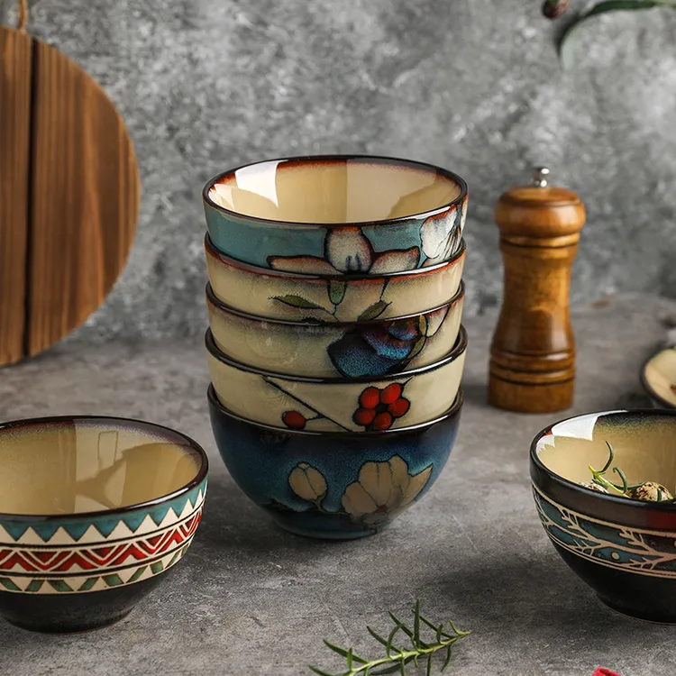 舍里窑变釉复古饭碗陶瓷防烫饭碗大号釉下彩饭碗加厚碗色釉米饭碗