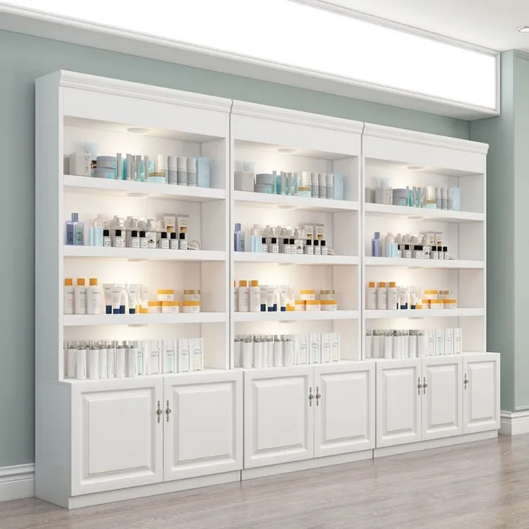 欧式化妆品展示柜陈列柜美容院产品展柜美甲店货柜护肤品货架组合