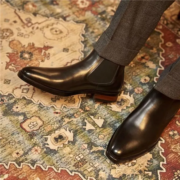 英伦风切尔西靴马丁靴男款高帮尖头皮鞋商务正装加绒短靴子男
