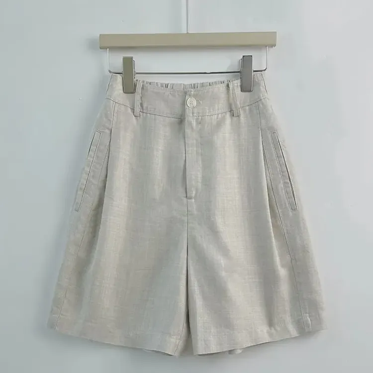 Aimeerosa/艾洛莎2025夏季女装薄款亚麻五分短裤显瘦A字阔腿热裤