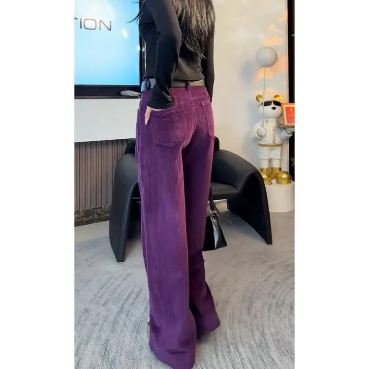 Aimeerosa/艾洛莎紫色网红时尚休闲裤2024新款大码开叉拉链弯刀裤
