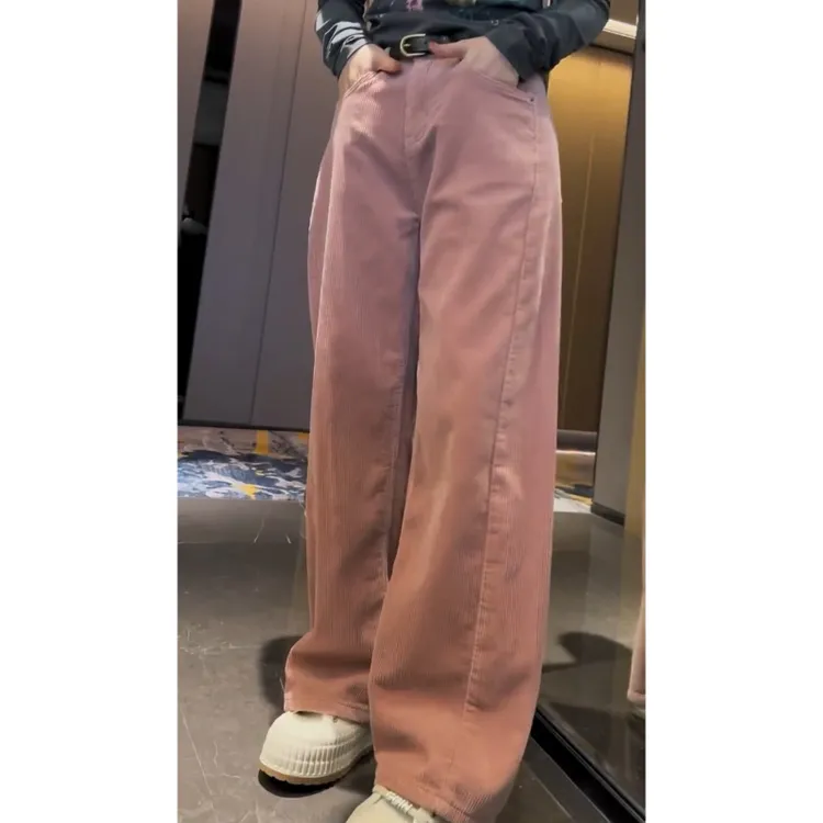 Aimeerosa/艾洛莎秋季新款洋气时髦弯刀休闲裤宽松百搭长裤直筒裤