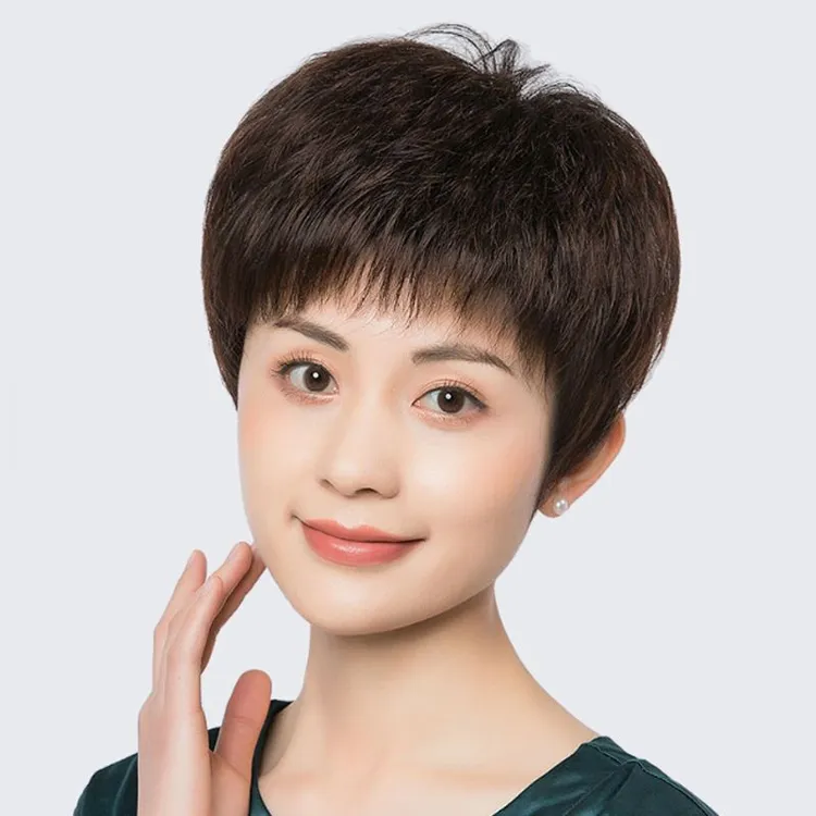夏季新款假发女全全真发中老年轻薄透气全头套免打理短直发假发