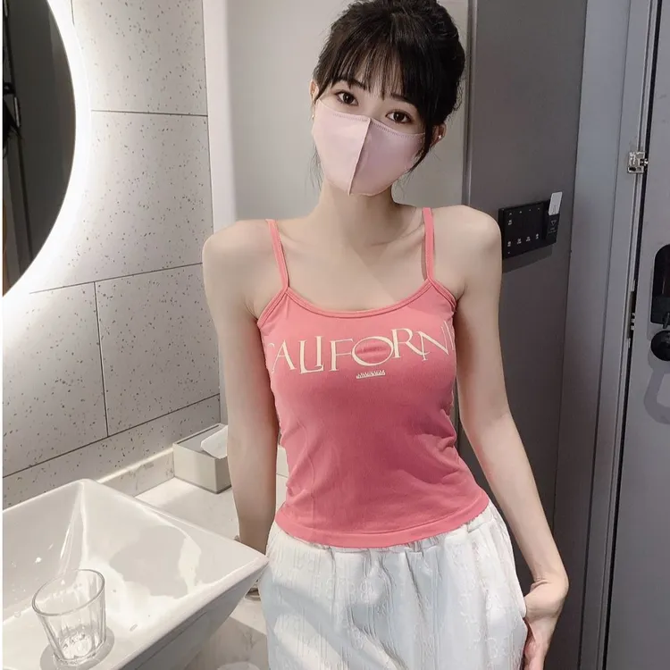 美式多巴胺吊带固定胸垫女辣妹背心夏季修身显瘦无袖t恤内搭外穿