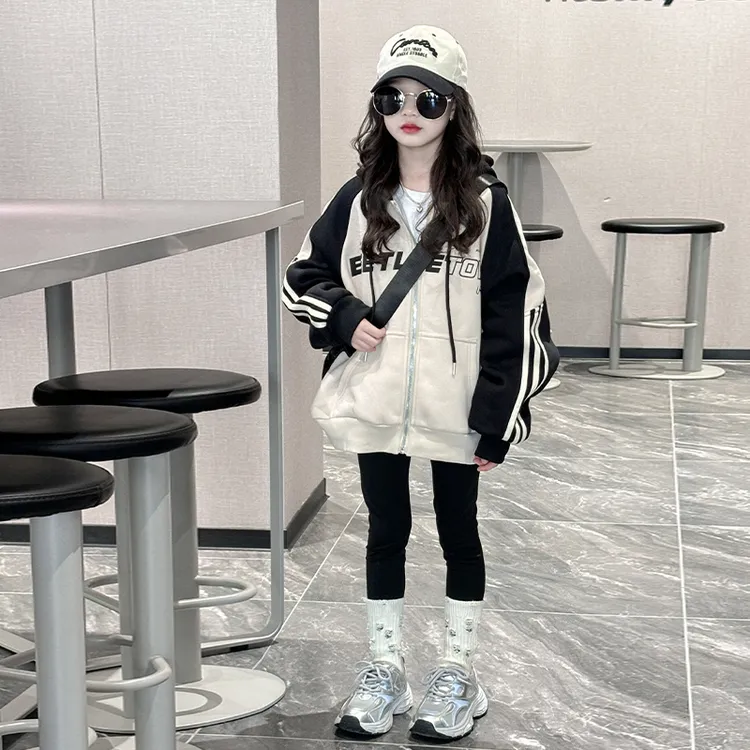 外套2025新款儿童加厚拼色上衣冬装大童小女孩洋气加绒棒球服