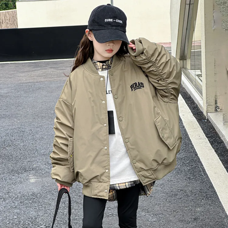 女童秋冬款夹棉加厚棒球服外套中大童初中生时髦洋气儿童秋装二棉