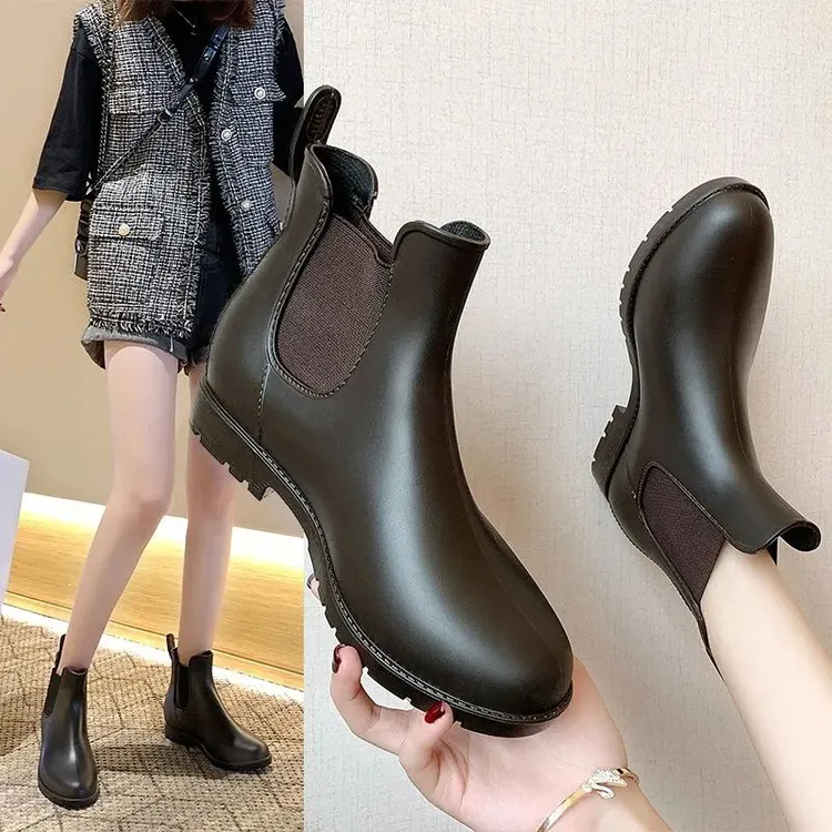 时尚切尔西马丁靴雨鞋女学生韩版雨靴短筒防水鞋成人胶鞋防滑水靴