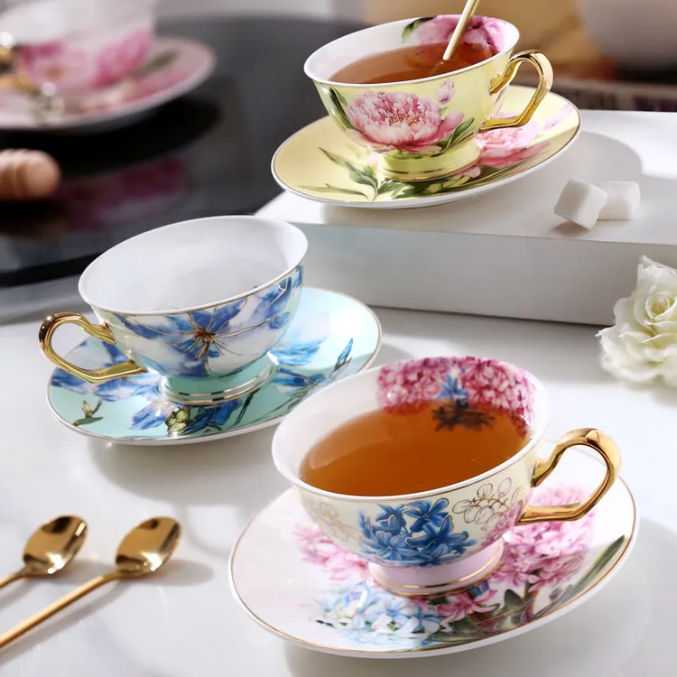 Nosin/诺轩浪漫花卉骨瓷咖啡杯陶瓷咖啡杯拿铁咖啡杯家用精致英式