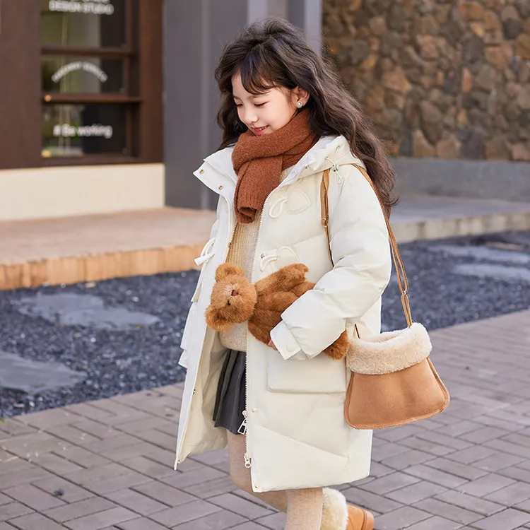 儿童羽绒服中长款女童2023新款中大童洋气冬季连帽加厚保暖外套