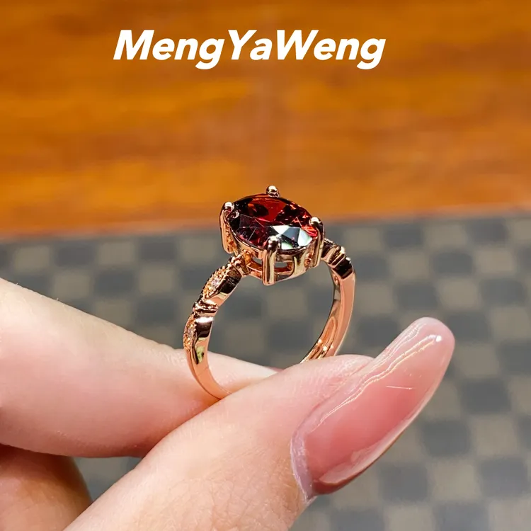 新品戒指 【k127】8X10mm石榴红色人工宝鸽子蛋【雪莲】