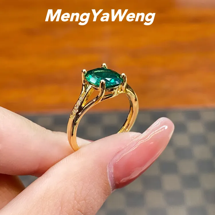 新品戒指 【k1314】8X10绿色人工宝镶嵌轻奢【木青】