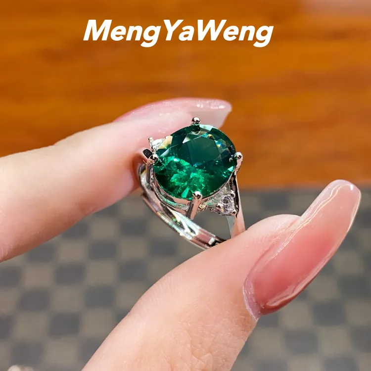 新品戒指 【k1313】鸽子蛋绿色人工宝镶嵌轻奢设计【初夏】