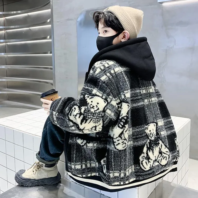 儿童装男童冬装加绒外套秋冬款2025新款男孩中大童夹棉加厚羊羔绒