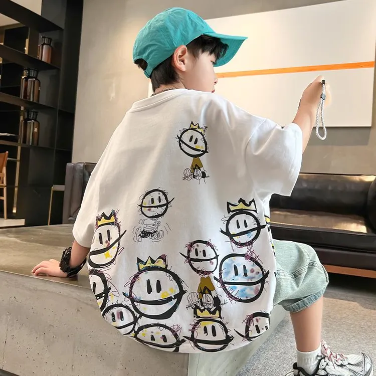 男童夏装短袖t恤2025新款儿童夏季上衣中大童夏款帅气宽松潮T