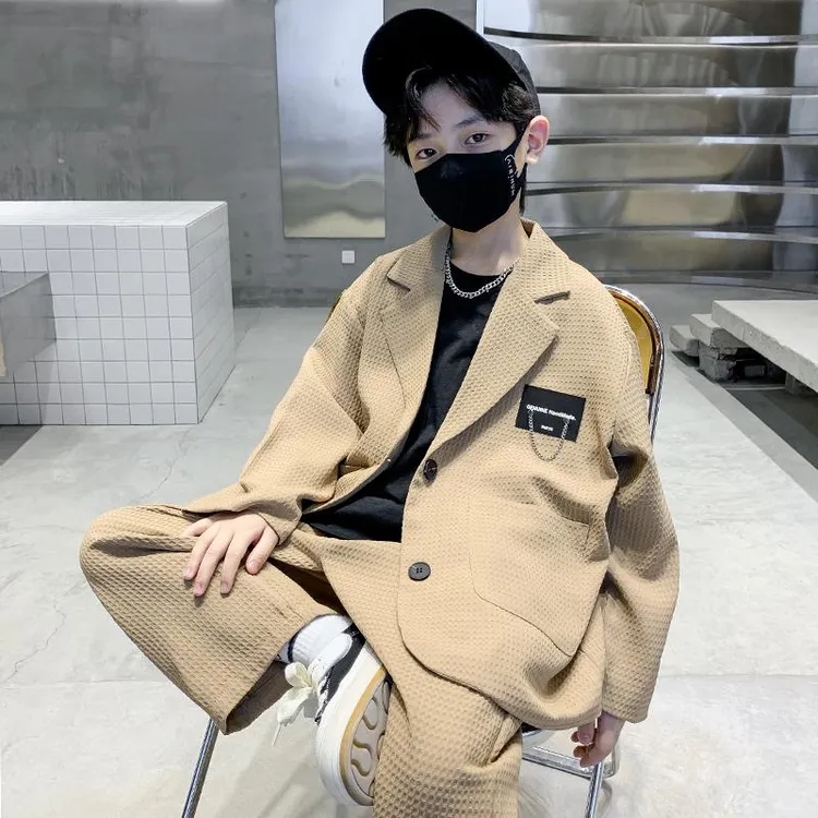 男童西装休闲套装2025秋装男孩西服高端礼服儿童酷帅气中大童潮酷