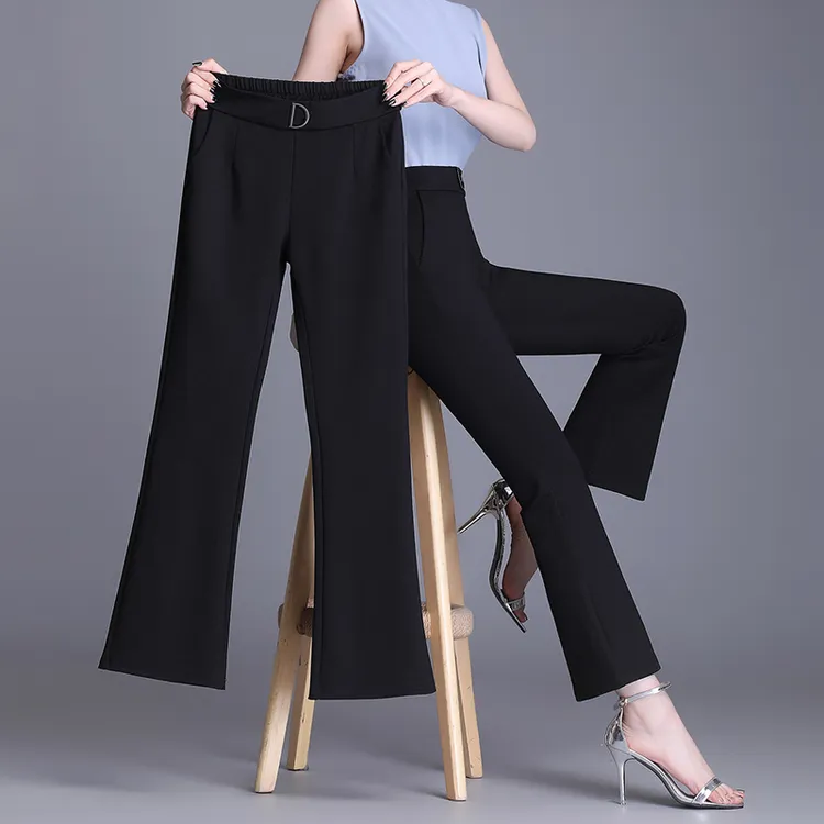 小个子垂感微喇叭裤女2025年百搭九分弹力高腰显瘦修身裤休闲黑色