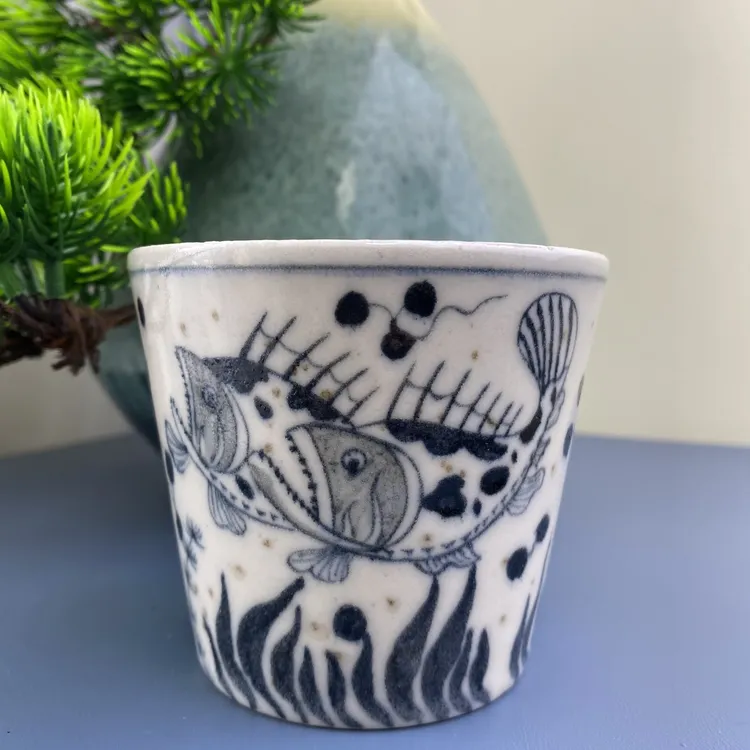 景德镇陶瓷手工手绘元青花鱼藻纹釉下青花创意主人杯咖啡杯可乐杯