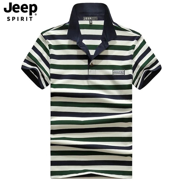 JEEP/吉普正品2024新款夏季条纹短袖T恤男士翻领商务休闲短POLO衫