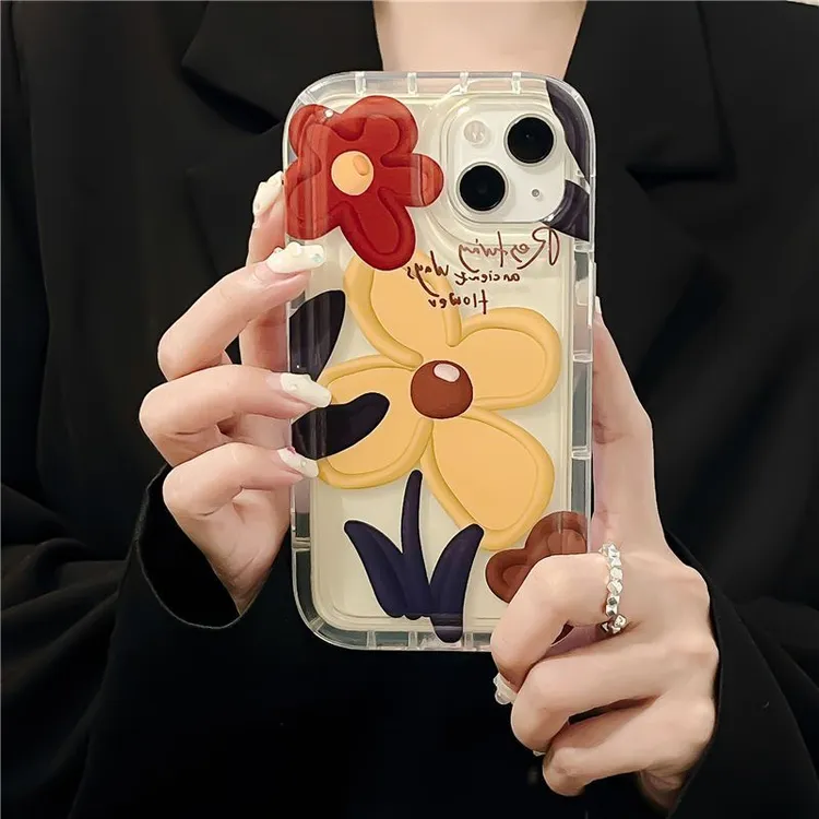 ins油画复古花朵苹果14手机壳iPhone11气囊13promax防摔12透明78