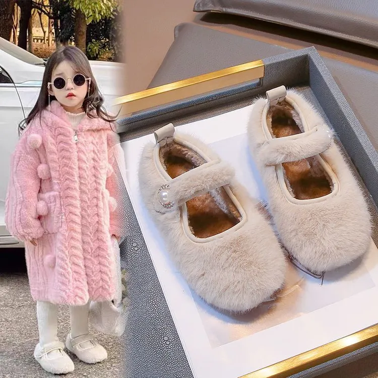 女童加绒棉鞋2025冬季新款女孩毛毛鞋韩版百搭软底保暖冬鞋豆豆鞋