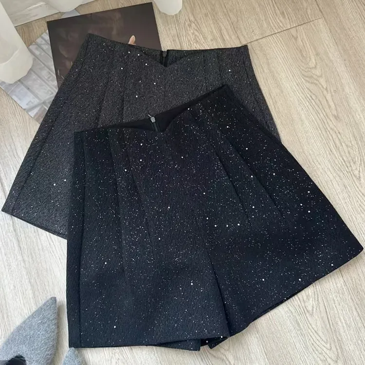 星空毛呢短裤星空毛呢短裤高腰a字休闲西装裤亮片闪闪小个子靴裤辣妹阔腿裤冬