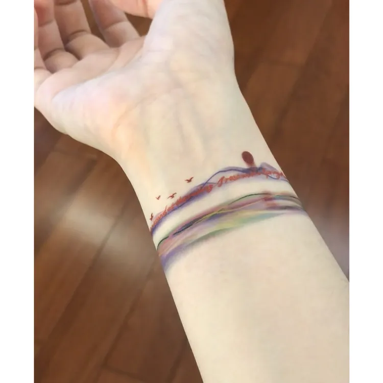 逃出苦难向春山 纹身贴防水持久手腕唯美艺术寓意手绘图案半永久