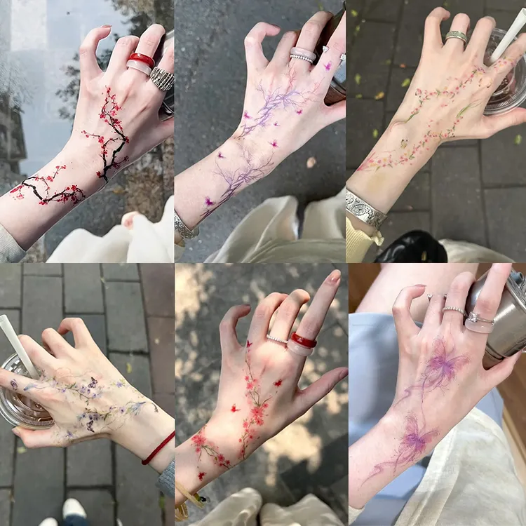 新中式桃花蝴蝶纹身贴高颜值纯欲风防水女持久手腕唯美逼真可水洗