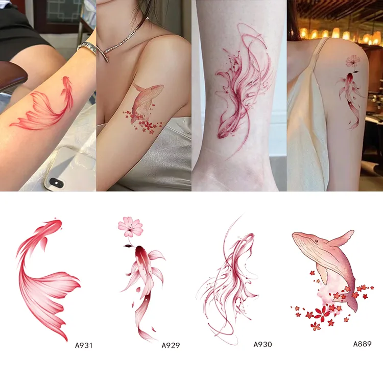 防水持久锦鲤鱼纹身贴好运招财逼真不反光手臂脚踝高级感纯欲彩绘