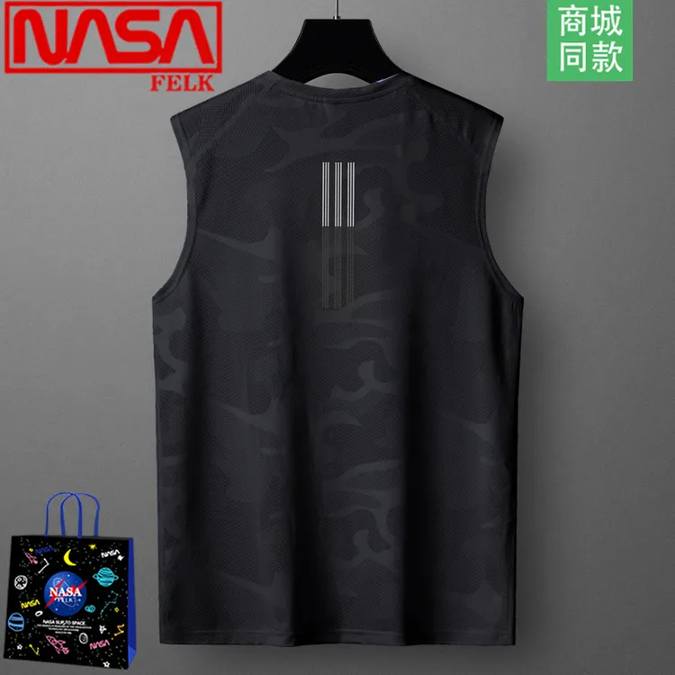 NASA联名夏季新款无袖男士背心冰丝薄款圆领休闲简约透气速干男